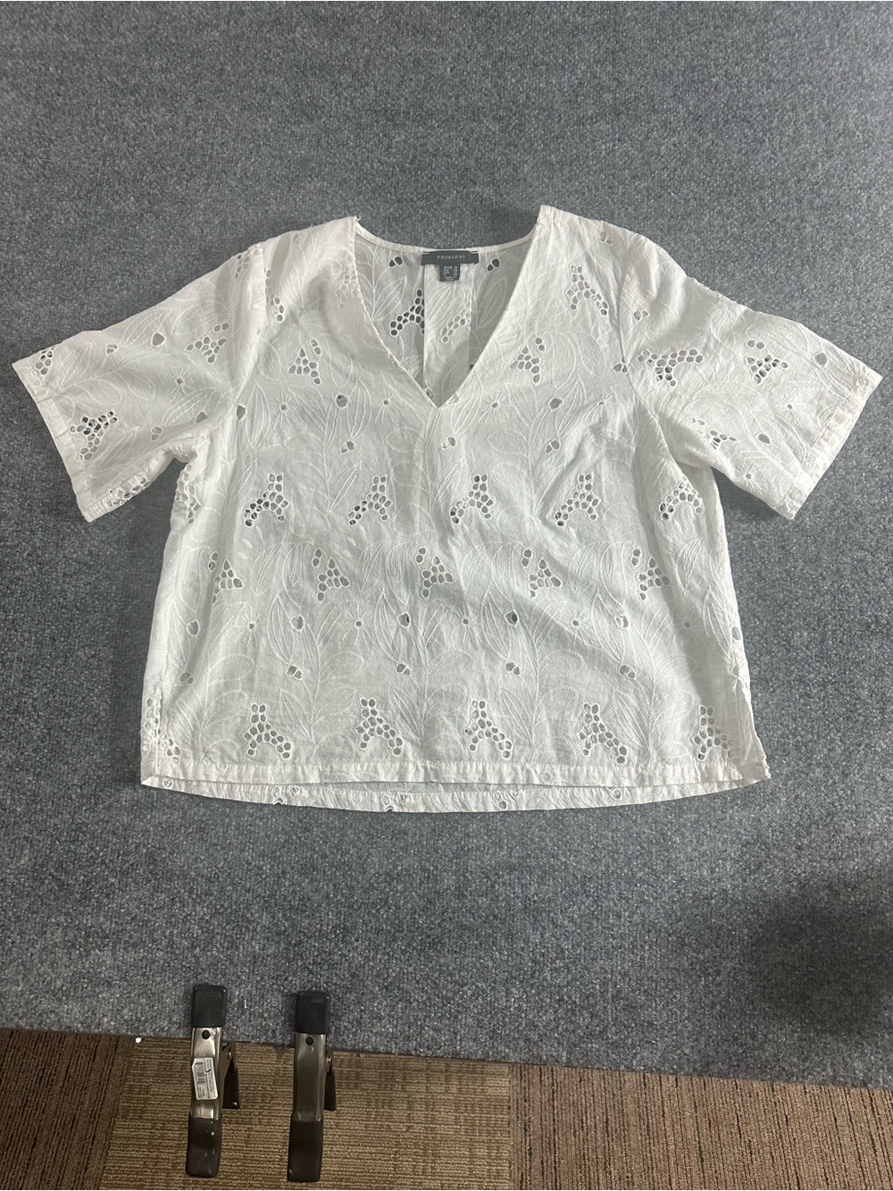 Primark White Eyelet V-Neck Blouse